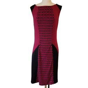 Eci New York Dress Womens 10 Midi Burgundy Black Sleeveless Colorblock Workwear